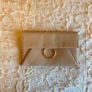 Beige leather clutch bag